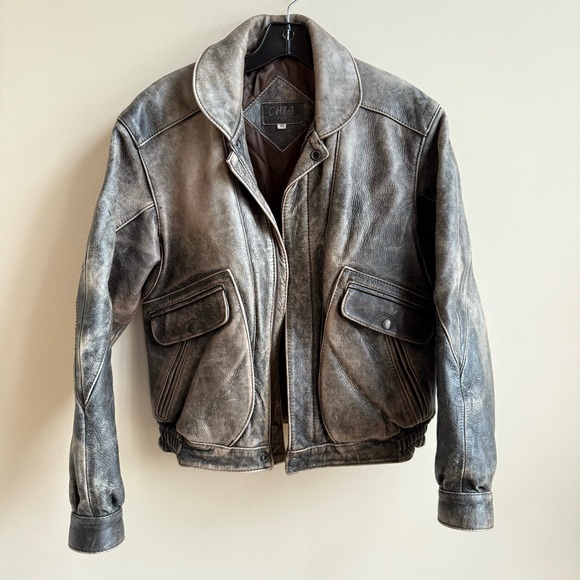 Vintage Distressed Leather Jacket Small - Picture 1 of 8